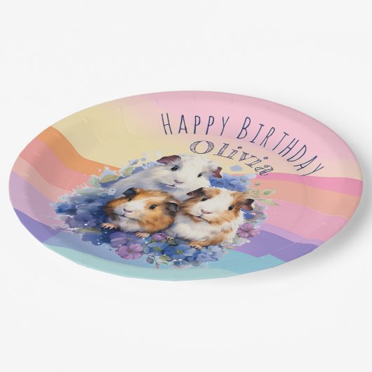 かわいいモルモットの素敵な絵のハッピーバースデー ペーパープレート (アングル)
