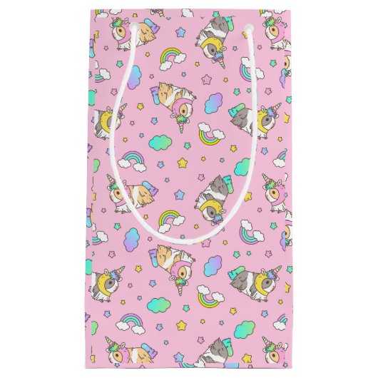 かわいいモルモット一角獣ピンク スモールペーパーバッグ (正面)