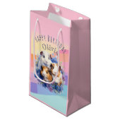 かわいいモルモット動物のかわいらしハッピーバースデー スモールペーパーバッグ (正面アングル)