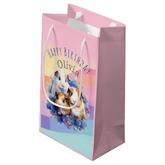 かわいいモルモット動物のかわいらしハッピーバースデー スモールペーパーバッグ (裏面アングル)