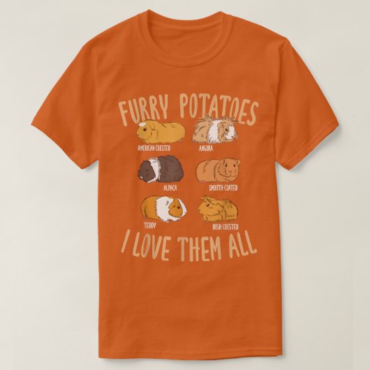 かわいいモルモット型フューリーポテト Tシャツ (デザイン正面)