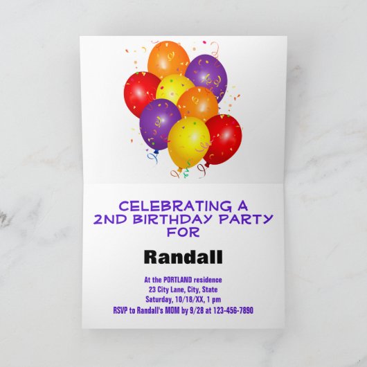 かわいいモルモット子供の誕生日パーティーの風船 招待状 (内部)