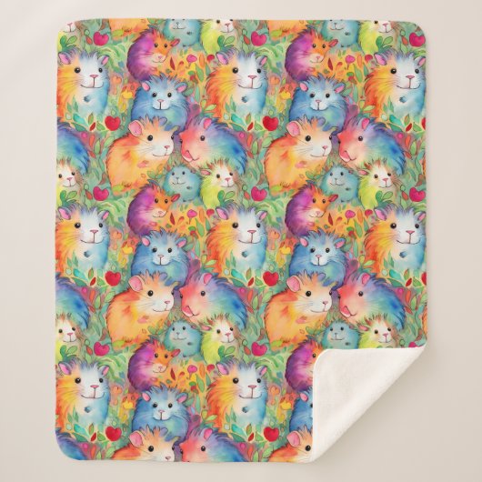 かわいいモルモット柄 シェルパブランケット (正面)