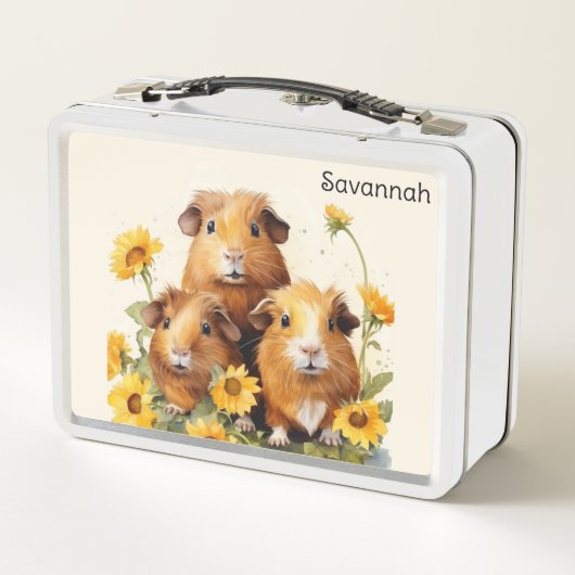 かわいいモルモット花ペットかわいらし動物をテーマにした メタルランチボックス (裏面)