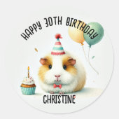 かわいいモルモット誕生日パーティーの好意 ラウンドシール (正面)