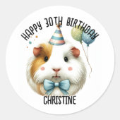 かわいいモルモット誕生日パーティーの好意 ラウンドシール (正面)