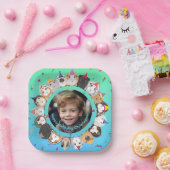 かわいいモルモット誕生日パーティーGREEN-BLUE ペーパープレート (パーティー)