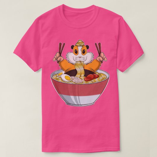 かわいいモルモット豚ラーメン麺IオタクAnime Guin Tシャツ (デザイン正面)
