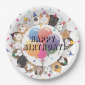かわいいモルモット&バルーン誕生日パーティー ペーパープレート (正面)