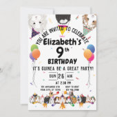 かわいいモルモット&バルーン誕生日パーティー 招待状 (正面)