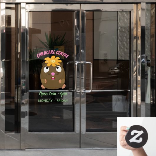 かわいいモルモットhappy cartoonイラストレーション ウィンドウサイン (オフィスドア)