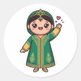 かわいいモロッコのカフタン 伝統的な緑のドレス ラウンドシール