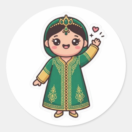 かわいいモロッコのカフタン 伝統的な緑のドレス ラウンドシール (正面)