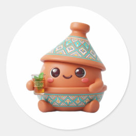 かわいいモロッコのタジンとティーポットの3Dステッカー ラウンドシール