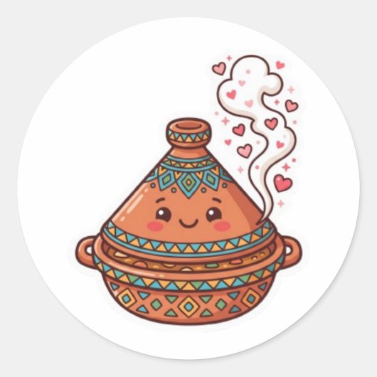 かわいいモロッコのタジン料理文化ステッカー ラウンドシール (正面)