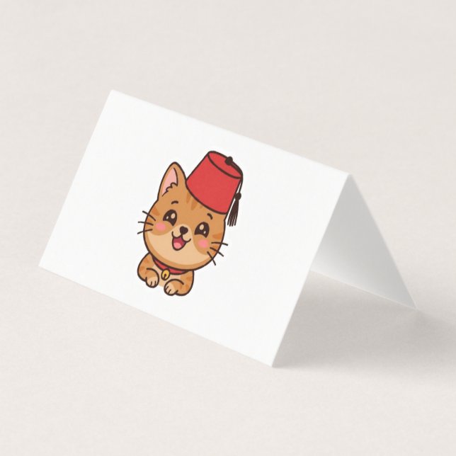 かわいいモロッコのフェズ帽子をかぶった猫ステッカー (正面)
