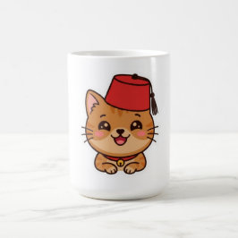 かわいいモロッコのフェズ帽子をかぶった猫ステッカー コーヒーマグカップ