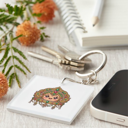 かわいいモロッコの花嫁の王冠の伝統ステッカー キーホルダー (正面右)