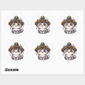かわいいモロッコアマジグネコ織り帽子ステッカー ラウンドシール (シート)
