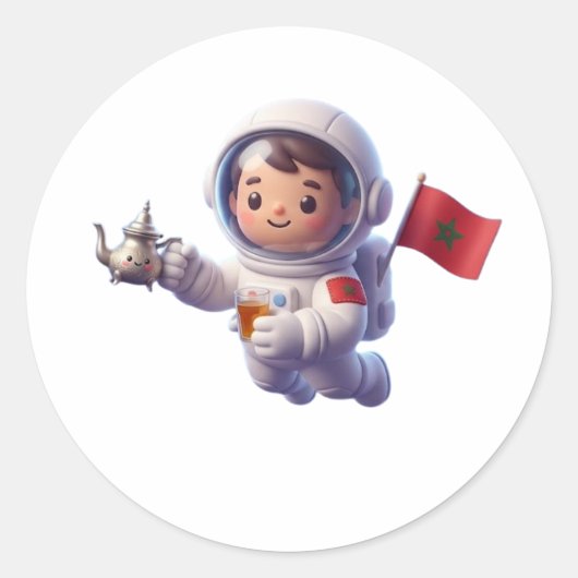 かわいいモロッコ人宇宙飛行士 かわいい3Dステッカー ラウンドシール (正面)