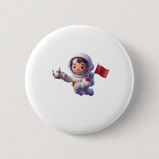 かわいいモロッコ人宇宙飛行士 かわいい 3D ステッカー 缶バッジ (正面)