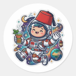 かわいいモロッコ宇宙飛行士ミントティーフェズステッカー ラウンドシール