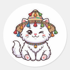 かわいいモロッコ風の白猫ステッカー ラウンドシール