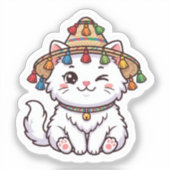 かわいいモロッコ風の白猫+伝統的な北部の シール (正面)