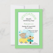 かわいいモンキーカーボーイ誕生日パーティーグリーン 招待状 (正面)