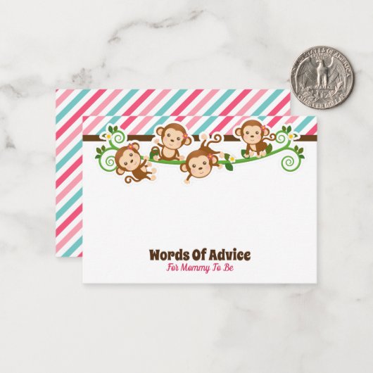 かわいいモンキーガールジャングルアドバイスカードベビーシャワー ノートカード (正面/裏面インサイチュ)