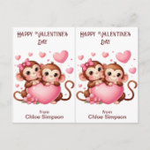 かわいいモンキーキッズバレンタインパーティー教室カード ポストカード (正面)