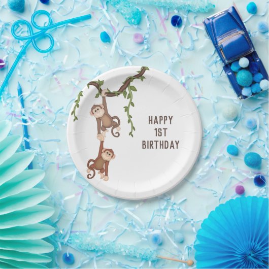 かわいいモンキーキッドの誕生日 ペーパープレート (パーティー)