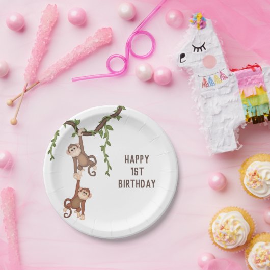 かわいいモンキーキッドの誕生日 ペーパープレート (パーティー)