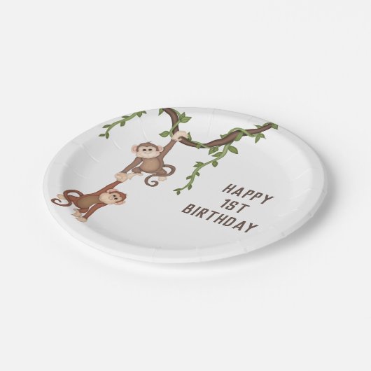 かわいいモンキーキッドの誕生日 ペーパープレート (アングル)