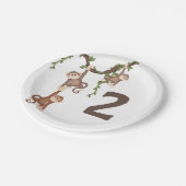 かわいいモンキーキッドの2回目の誕生日紙プレート ペーパープレート (アングル)