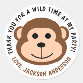 かわいいモンキージャングルサファリアニマル子供の誕生日 ラウンドシール (正面)