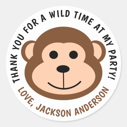 かわいいモンキージャングルサファリアニマル子供の誕生日 ラウンドシール (正面)
