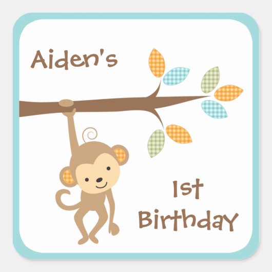 かわいいモンキーステッカー スクエアシール (正面)