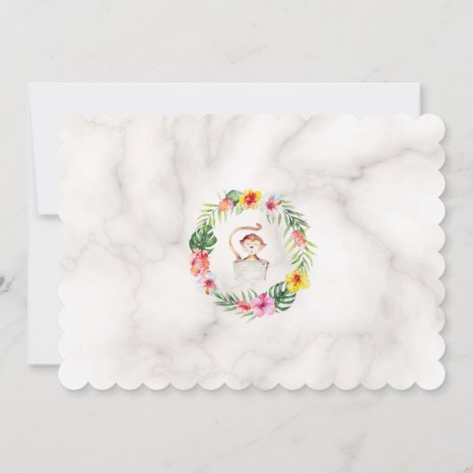 かわいいモンキートロピカルフローラガールベビーシャワー サンキューカード (裏面)