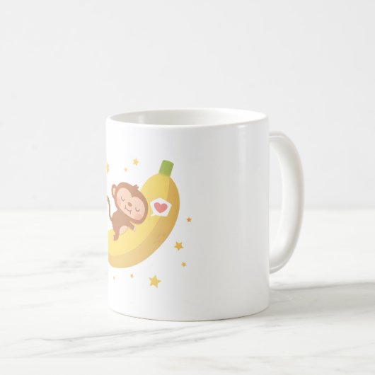 かわいいモンキーハギングバナナムーン コーヒーマグカップ (正面右)