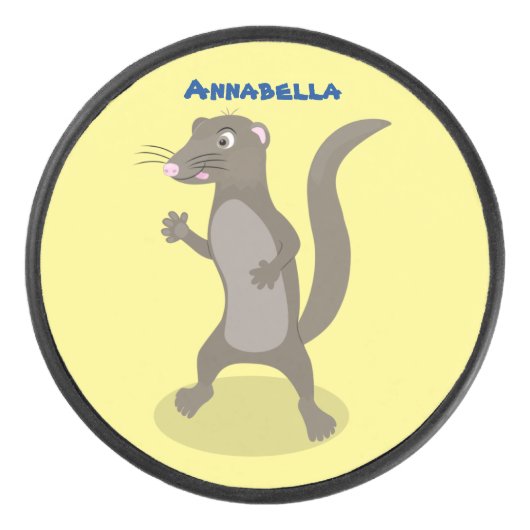 かわいいモングース漫画イラストレーション アイスホッケーパック (正面)