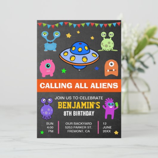かわいいモンスターとエイリアンの誕生日会の招待状 招待状 (スタンド正面)