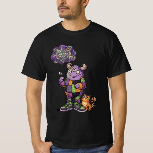 かわいいモンスターと猫 Tシャツ (正面)