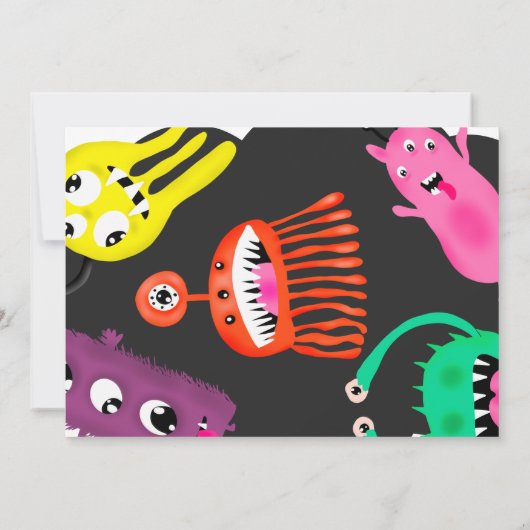 かわいいモンスターのイラストレーションの第1誕生日の写真 招待状 (裏面)