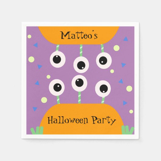かわいいモンスターのハロウィンパーティーのコンフェッティ誕生日 スタンダードカクテルナプキン (正面)