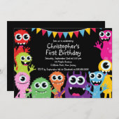 かわいいモンスターのバースデーパーティ招待状 招待状 (正面/裏面)