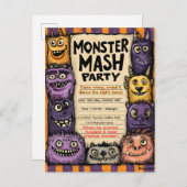 かわいいモンスターのパーティー「Monster Mash Party」 インビテーションポストカード (正面/裏面)