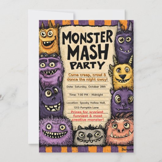 かわいいモンスターのパーティー「Monster Mash Party」 招待状 (正面)