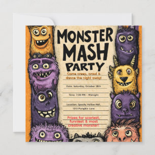 かわいいモンスターのパーティー「Monster Mash Party」 招待状