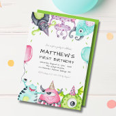 かわいいモンスターの子供の1歳の誕生日パーティー 招待状